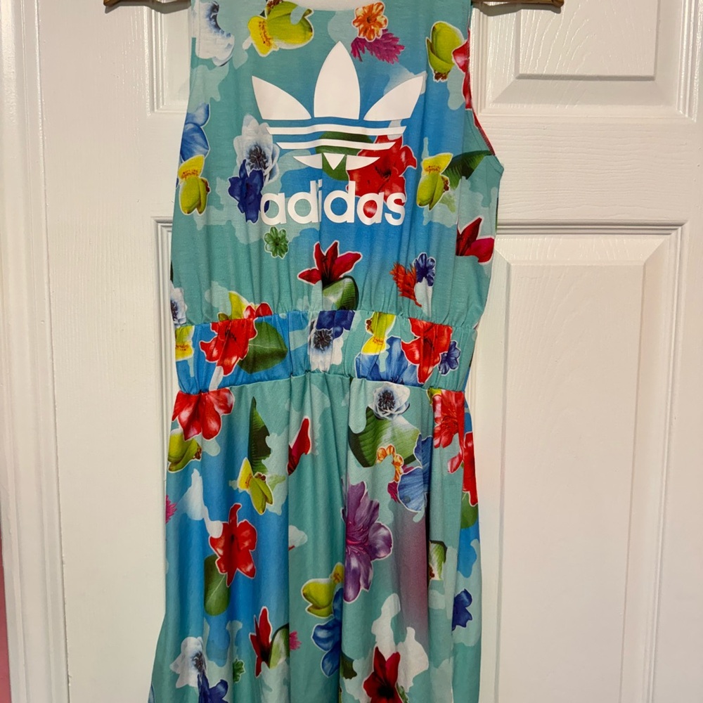 Adidas Originals Girls Flower Skater Tank Dress Blue Floral Size L